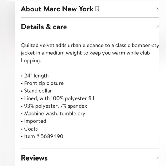 NWOT Marc New York navy quilted velvet puffer jacket size large - Picture 3 of 12